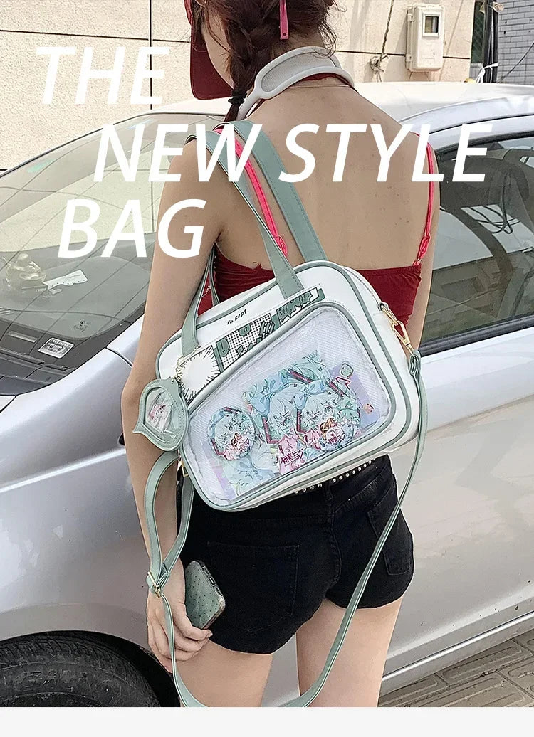 Y2K Japanese Harajuku Ita Bag for Women Cute Shoulder Bag Girls Transparent Itabag Crossbody Bag JK Shoulder Bags Handbags