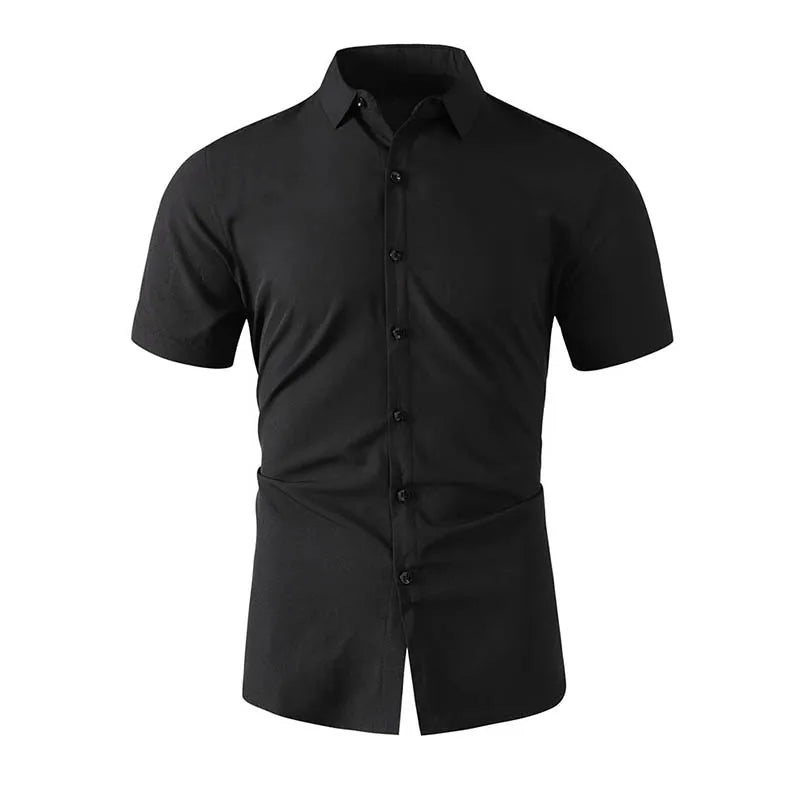 Men’s Business Casual Short Sleeve Shirt .Solid Color Summer Button Down
