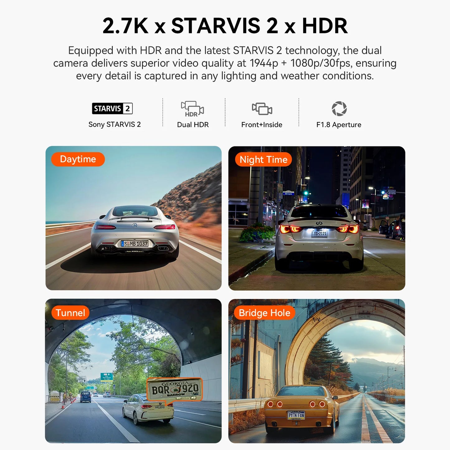 Vantrue N2X 2.7K HDR Dashcam Front and Inside 5G WiFi Dual Dash Camera with IR Night Vision STARVIS 2 Voice Control 60FPS GPS