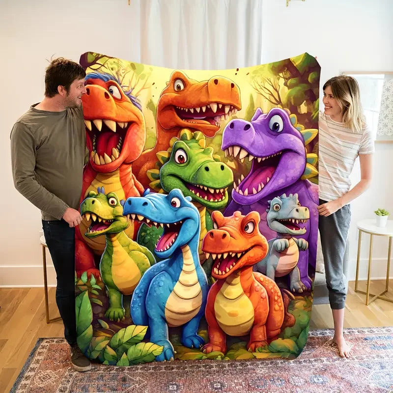 1 piece of cozy cartoon cute little dinosaur print flannel blanket - sofa cover, office, travel, Christmas and Halloween