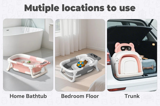 Baby Tub With Soft Cushion And Thermometer Foldable Baby Bathtub With Drain Hole Durable Foldable Baby Bath Tub Newborn To Toddl