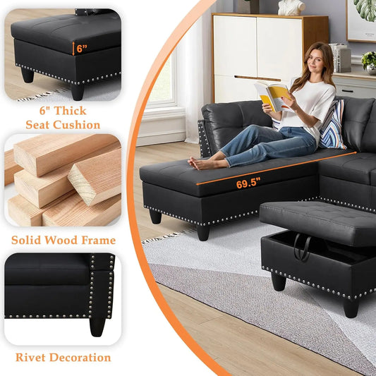 Sectional Sofa Couch Modern 4 Seater Chaise Lounge Ottoman