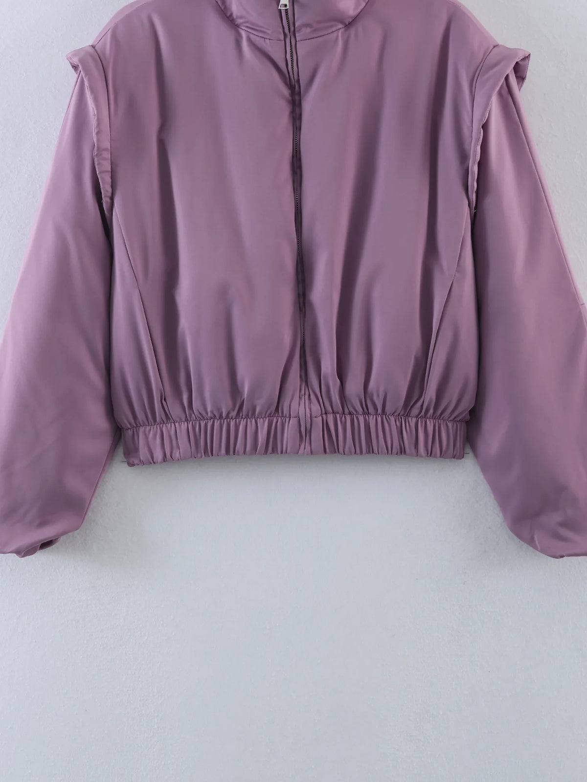Women's Satin Bomber Jacket.  Lightweight Zip-Up Casual Coat with Stand Collar