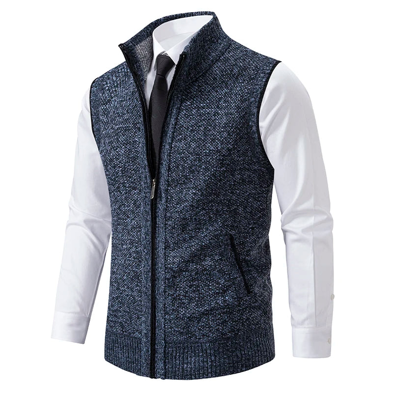 Men’s Stand Collar Knitted Sweater Vest Jacket