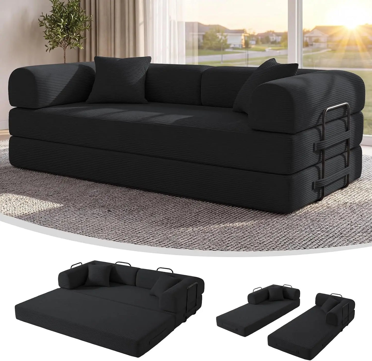78.8-Inch Convertible Futon Sofa Bed with High Back