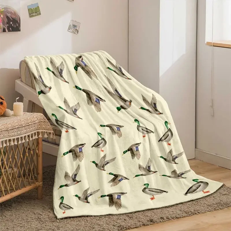 Mallard Duck Print Flannel Blanket – Warm Cozy Throw for Bed, Couch & Home