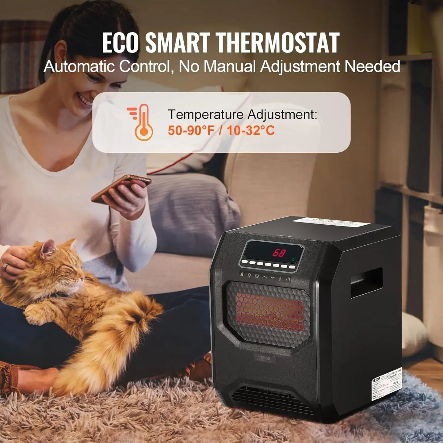 Infrared Heater, 1500W Remote Control Electric Space Heater, LED Patio Heater w/ 3 Speeds & Timer