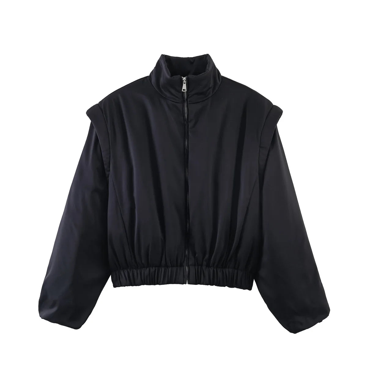 Women's Satin Bomber Jacket.  Lightweight Zip-Up Casual Coat with Stand Collar