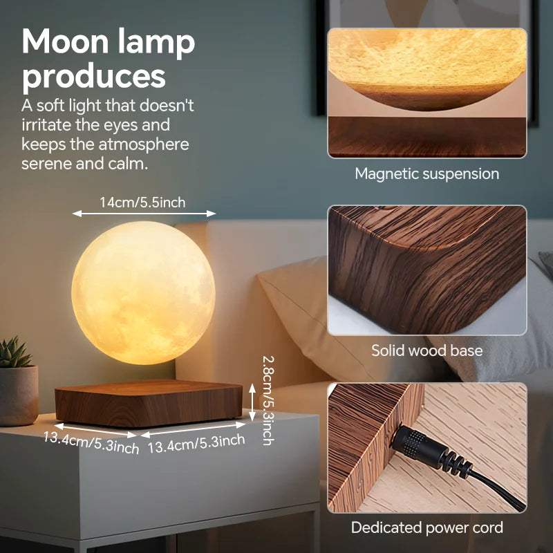 Magnetic Floating Rotating Moon Lamp .LED Night Light with Wooden Base & 3 Lighting Modes