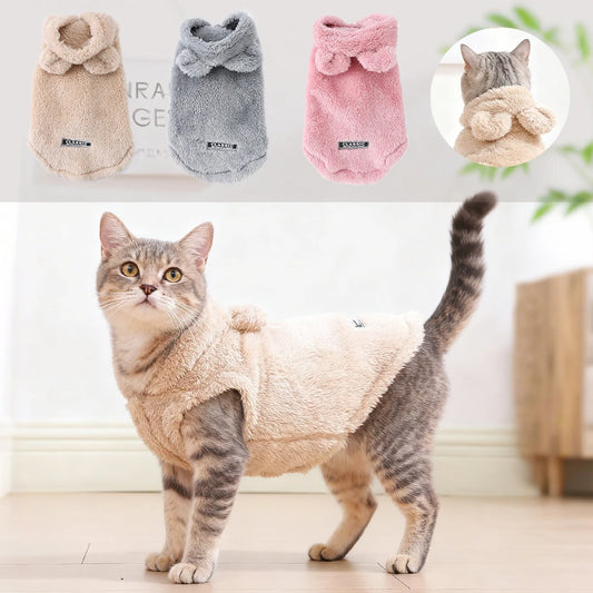 Winter Pet Sweater Coat Cute Ear Soft Hoddie Kitten Clothes Cozy Fleece Costume For Small Dogs Cats Sphynx Cat Yorkshire Outfits
