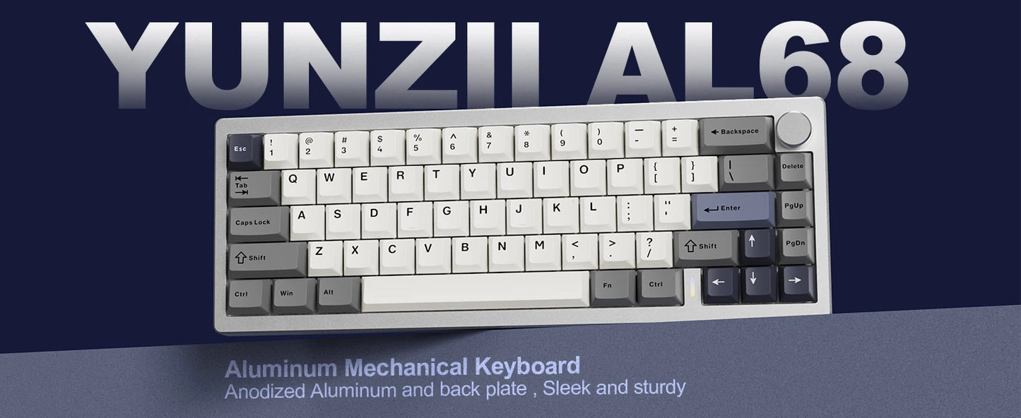 YUNZII AL68 Silver Wireless Custom Mechanical Keyboard, QMK/VIA Aluminum Keyboard, Hot Swap Gasket Gaming Keyboard with Knob