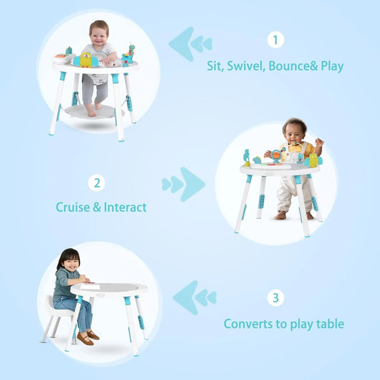 Interactive 3-in-1 Baby Activity Center, Jumper & Learning Table with 360° Rotating Seat