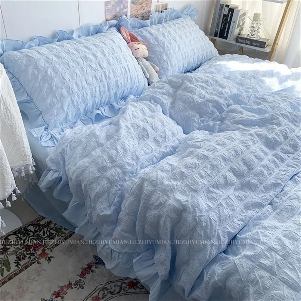 Romantic Ruffled Solid Color Bedding Set