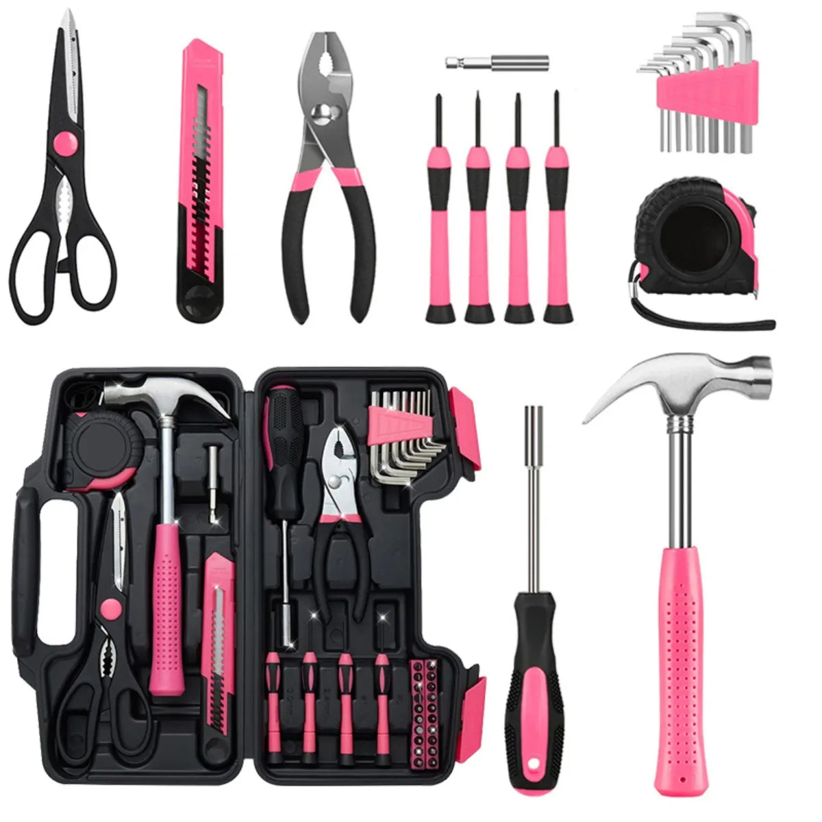 39-Piece Household Tool Set with Tool Box Organizer - Multi-Purpose Small Hand Tool Kit Includes Essential Tools for Home Office