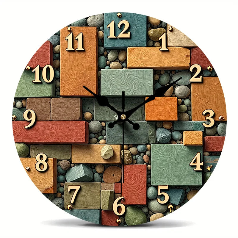 Colorful Geometric Wall Clock – Modern Stone-Inspired Home Décor