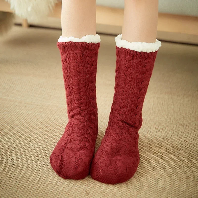 Womens Fuzzy Thermal Sock Plush Grip Hemp Winter Soft Female Home Indoor Warm Bedroom Non slip fluffy Thick Slipper Floor Sock