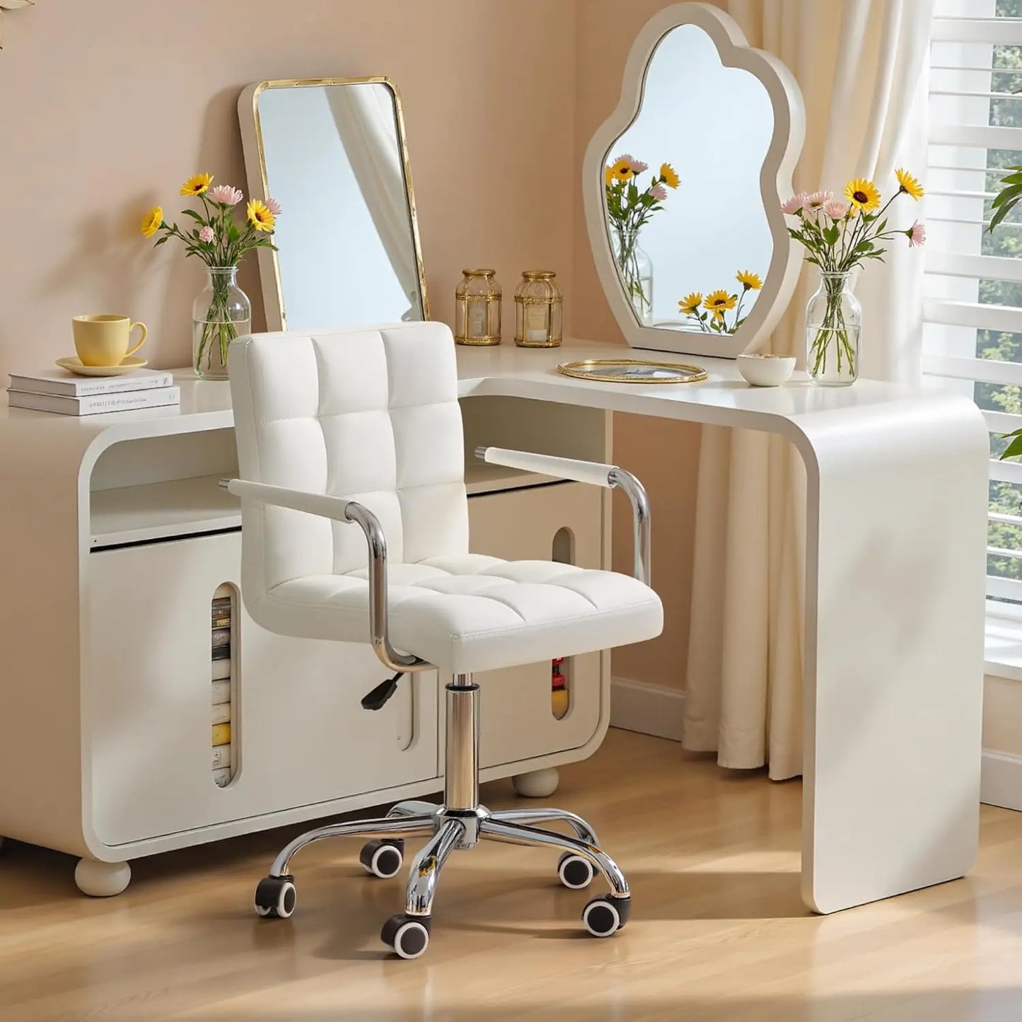 Modern Adjustable PU Leather Office Chair with Swivel Base & Arm Support