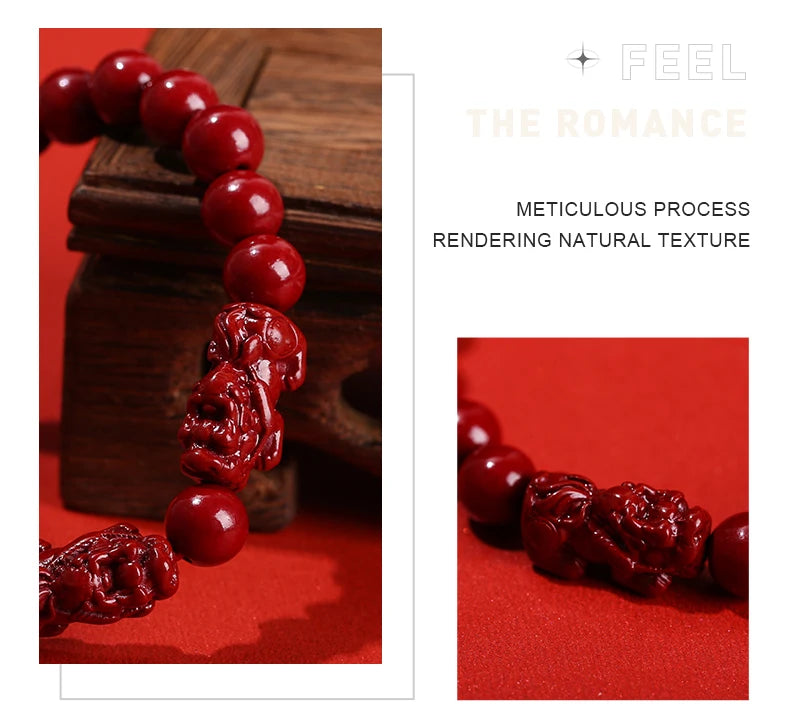 Red Cinnabar Style Beaded Bracelet for Women & Men