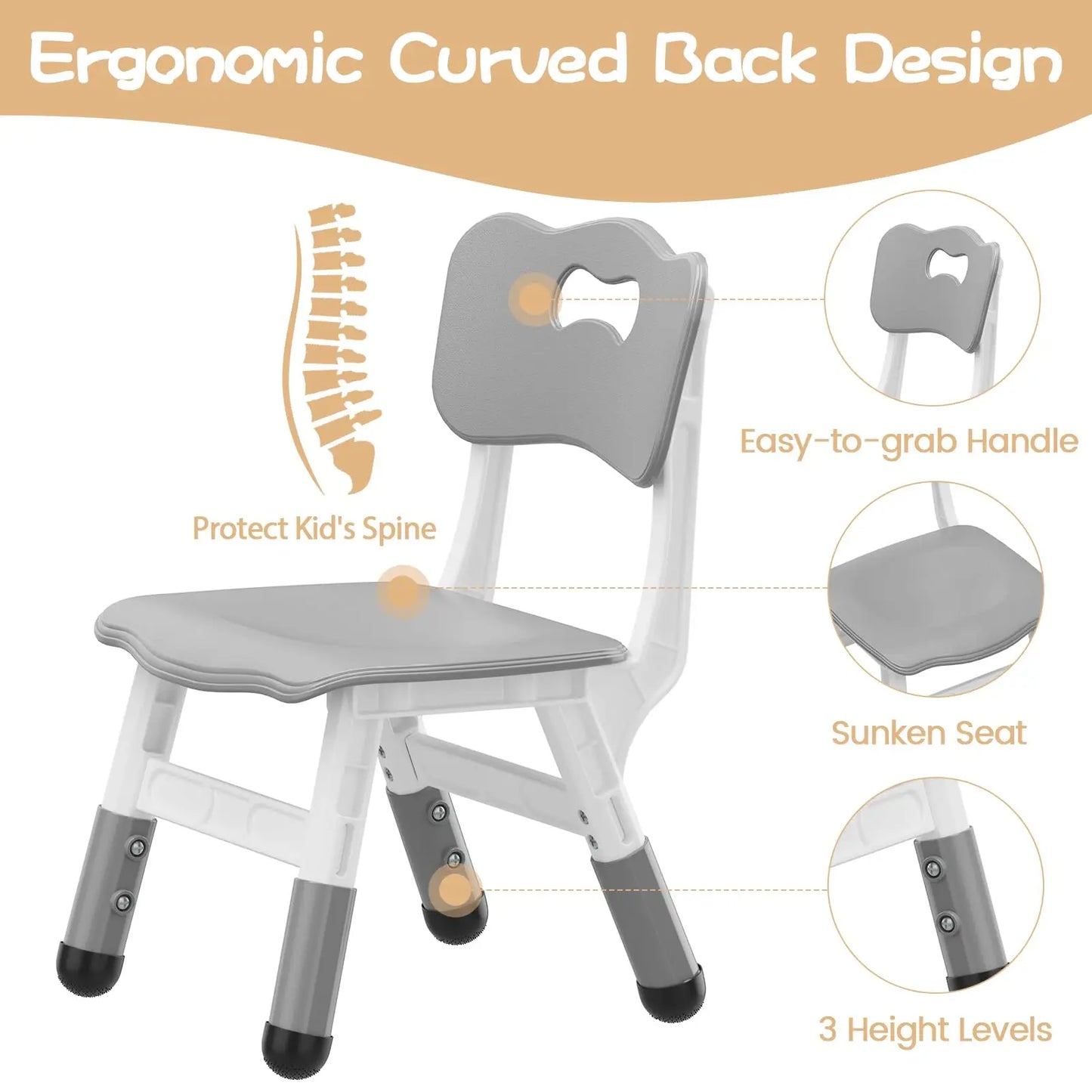 2-Piece Adjustable Kids Chair Set – Stackable Children’s Seating with 3-Level Height Adjustment