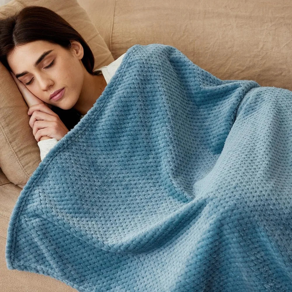 Extra Large Fleece Throw Blanket 50x70 Inches Super Soft Warm Cozy Lightweight Waffle Knit Textured Fuzzy Plush Blanket for Couch Sofa Bed Living Room Lounge Travel Nap Decor Slate BlueThis Ultra Soft and Snuggly