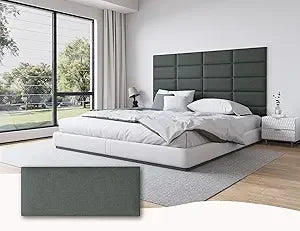 Fabric Black Upholstered Headboard Queen, 12PCS Peel and Stick Wall Panels for Adjustable Bed, Modern Bedroom Decor, 10"x24" Eac