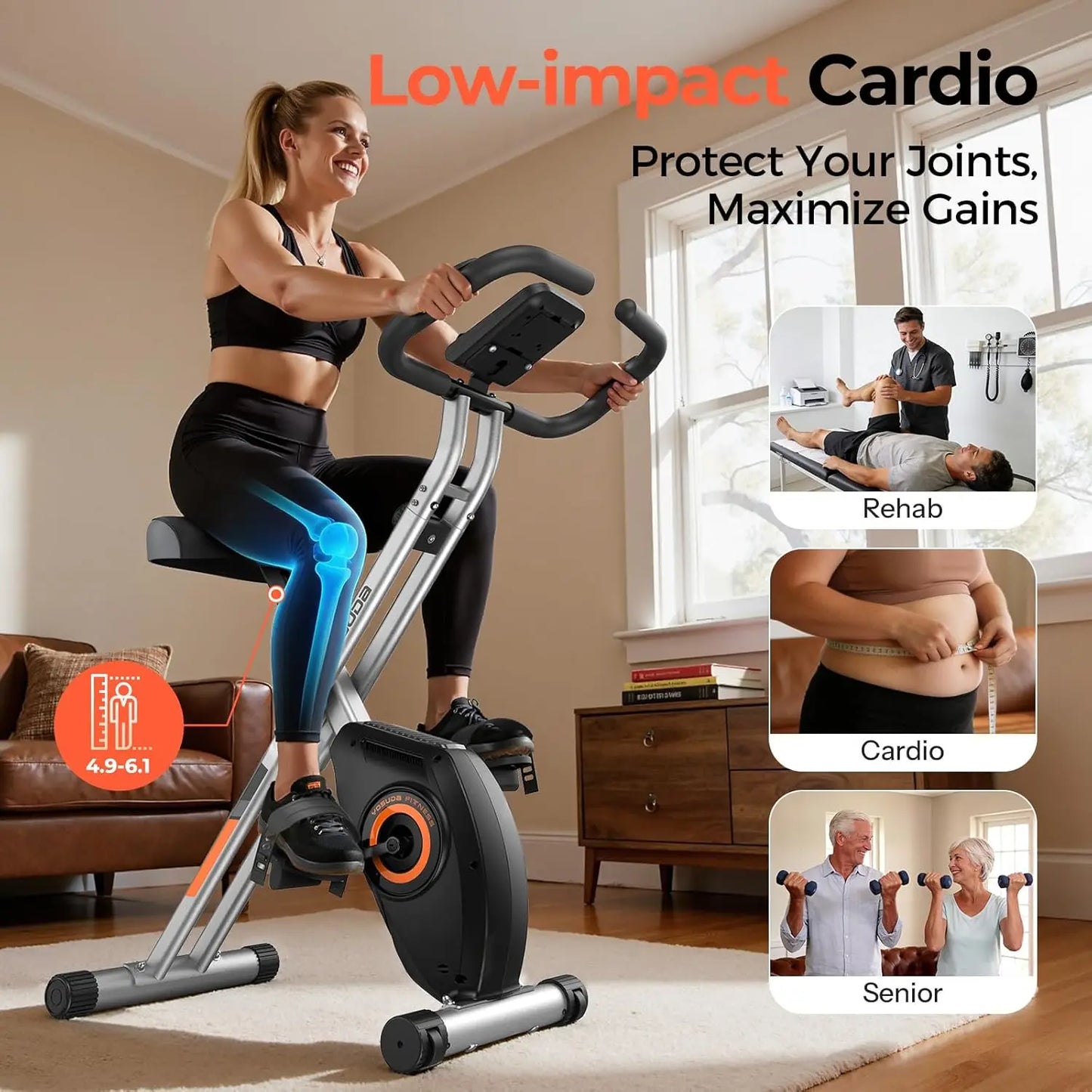 Foldable Exercise Bike for Home Cardio Workouts with Adjustable Resistance