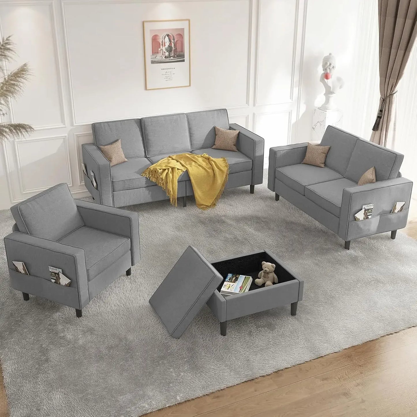 Sectional L Shaped Sofa Couches Set Living Room Furniture Sets,78" Width 3-Seater Small Couch （3+2+1+Ottoman Sofa Set）