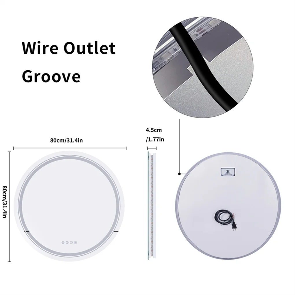 Round Bathroom Mirror with LED Light Dimmable Illuminated Wall Mirror with 8 RGB Backlit 3 Front Color Smart Anti-fog Memory