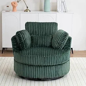 Swivel Accent Chair, 360-Degree Swivel Modern Round Barrel Comfy Corduroy Leisure Reading Single Arm Chair with Thick Cushion &