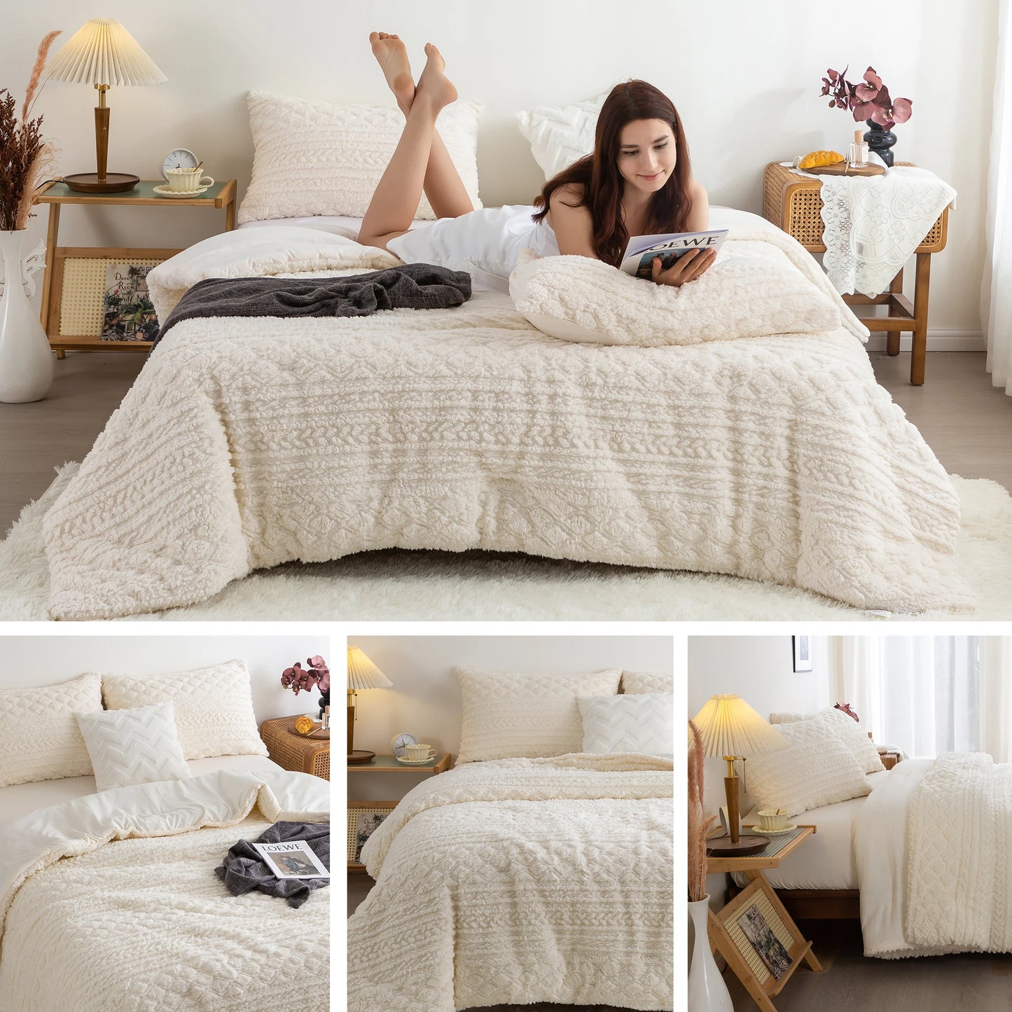 Luxury Plush Sherpa Comforter Set . Ultra Soft Cozy Fluffy Bedding Set