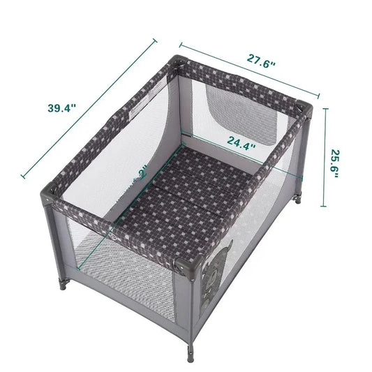 Portable Crib Playpen With Mattress And Carry Bag Grey
