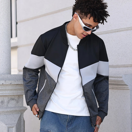 Men’s Spring Color Block Windproof Bomber Jacket