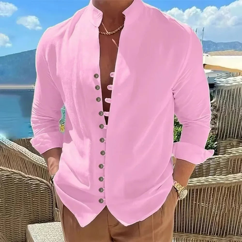 Men’s Cotton Linen Long Sleeve Shirt . Casual Lightweight Button Up