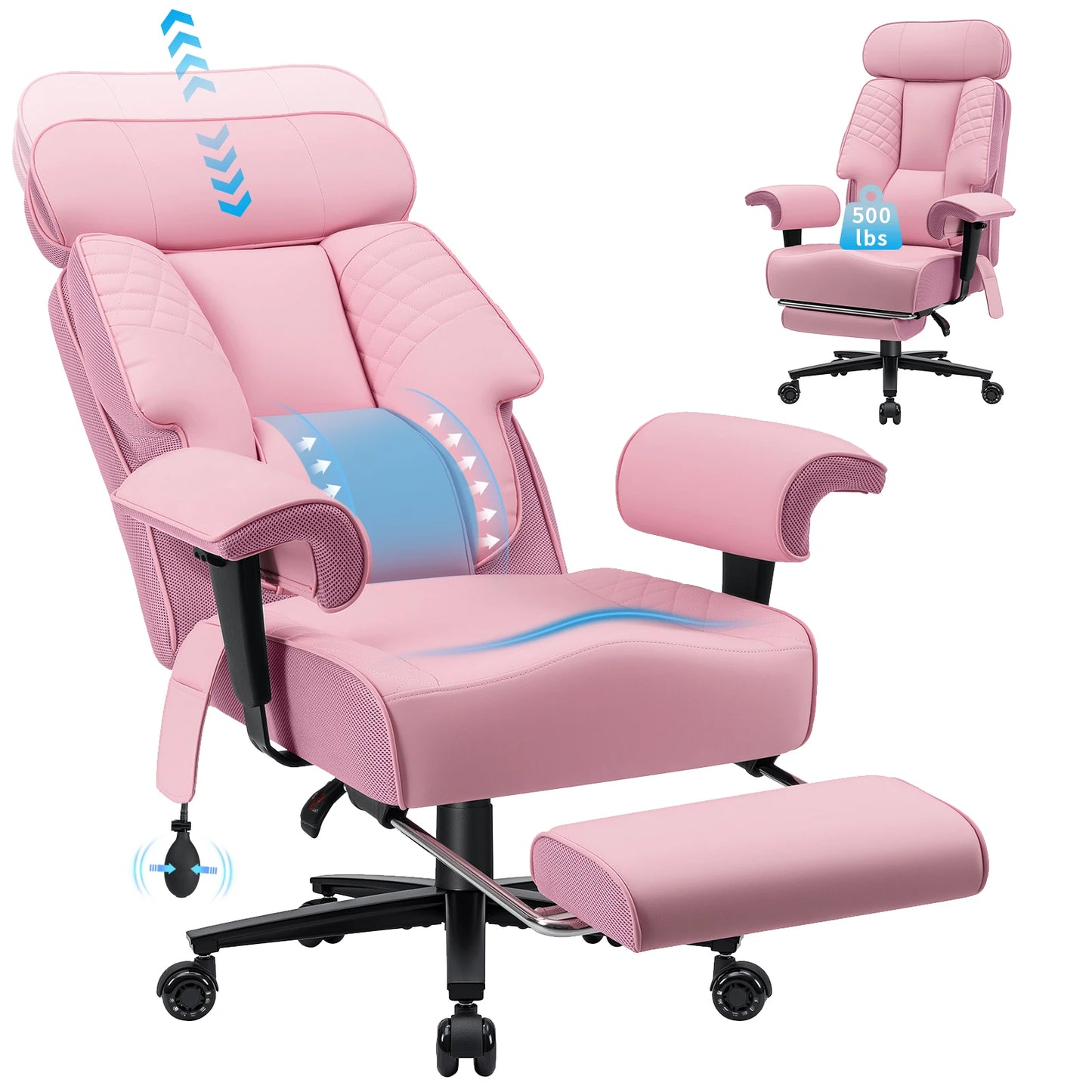 Executive Office Chair with Footrest, Adjustable Headrest & Lumbar Support, Ergonomic High Back Reclining Desk Chair
