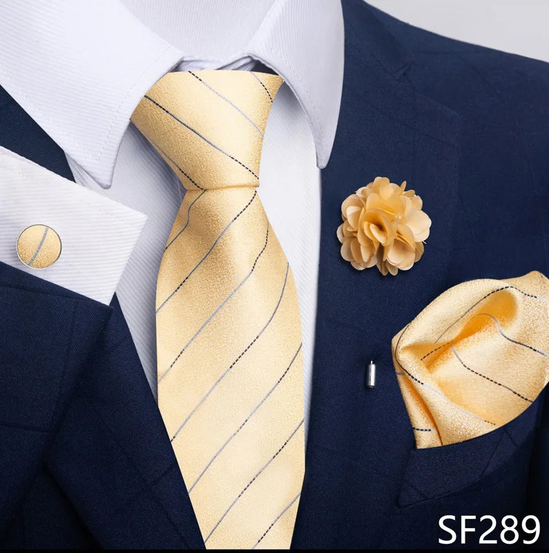Luxury Green Floral Men’s Necktie Set .Tie, Pocket Square & Cufflinks