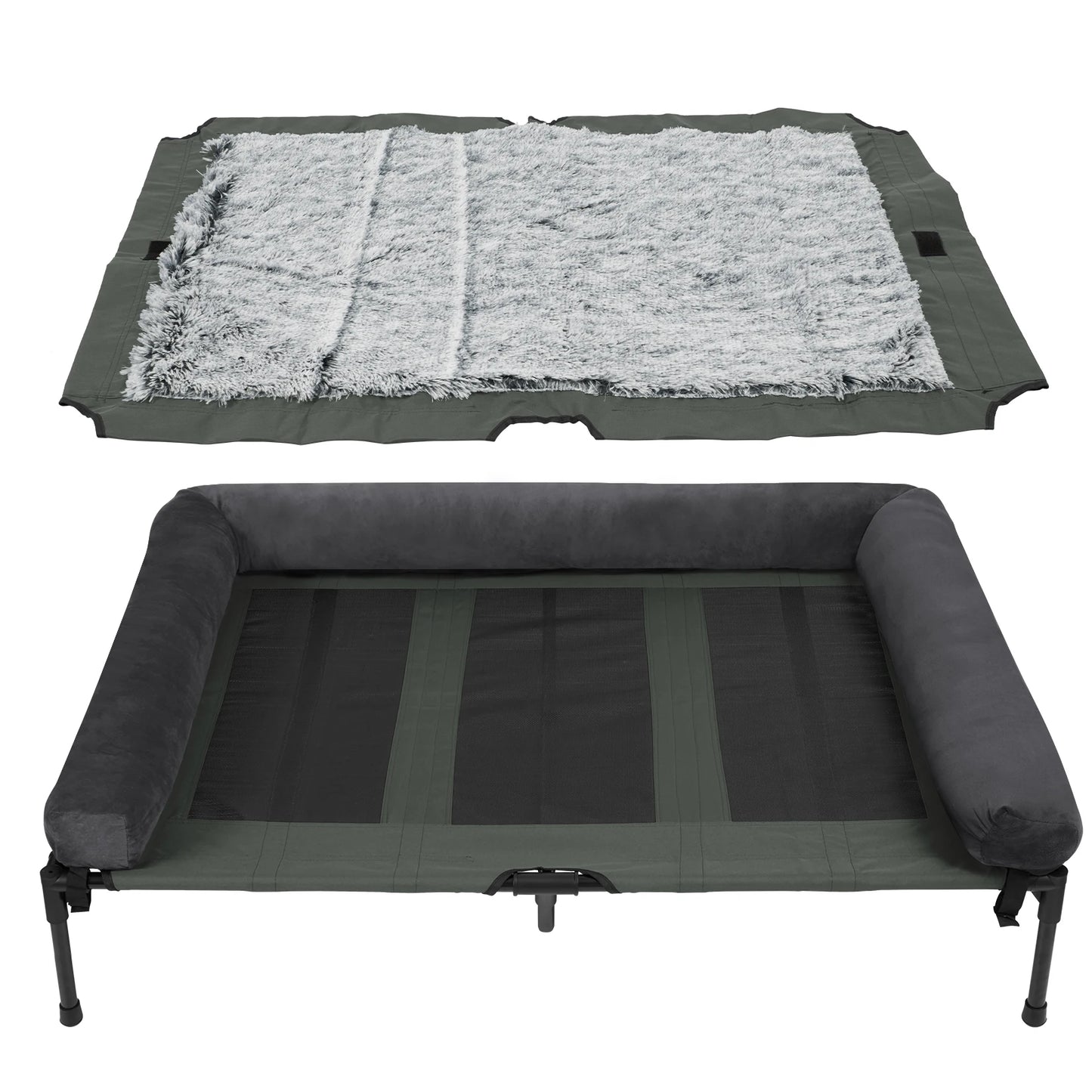XXL XL Large Cooling Elevated Dog Bed  Indoor Outdoor Raised Sofa Bed with Plush Mat Winter Summer