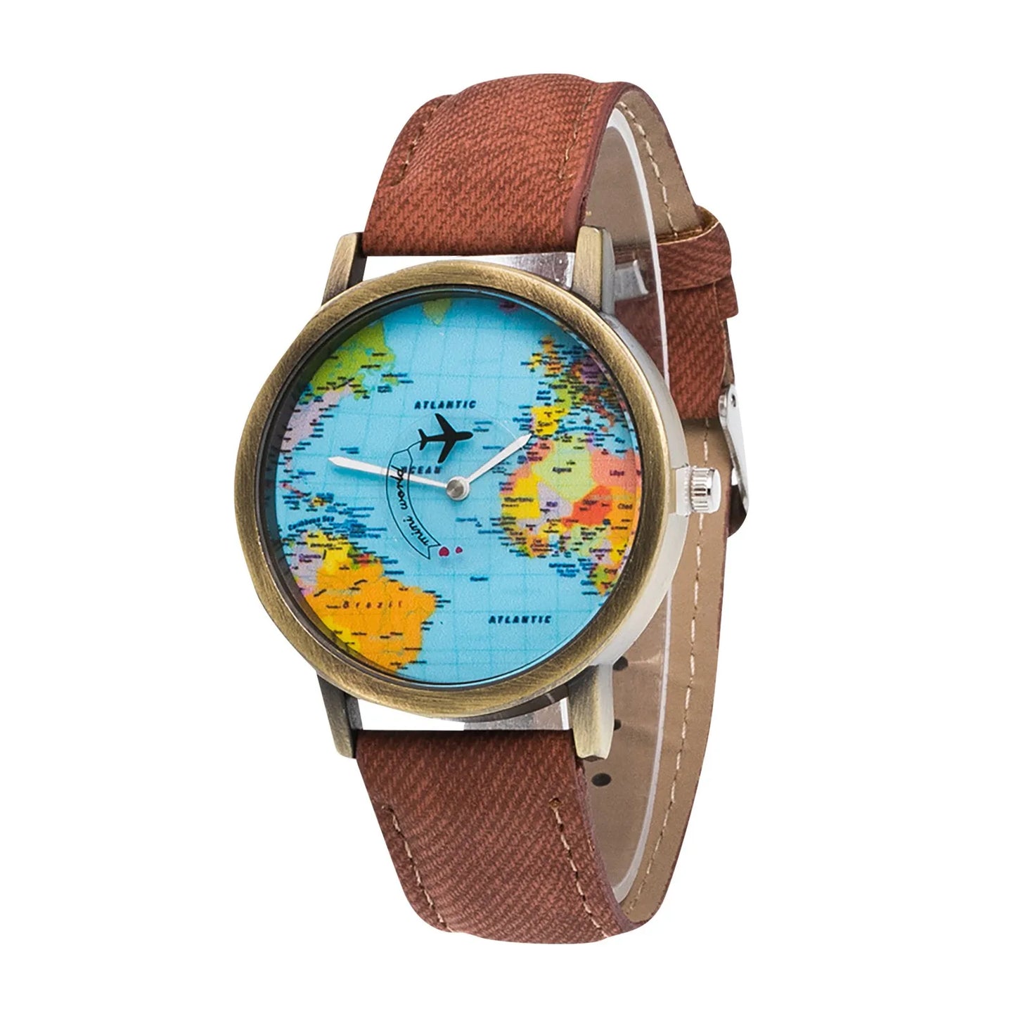 Women’s World Map Quartz Watch . Casual Leather Strap Fashion Timepiece