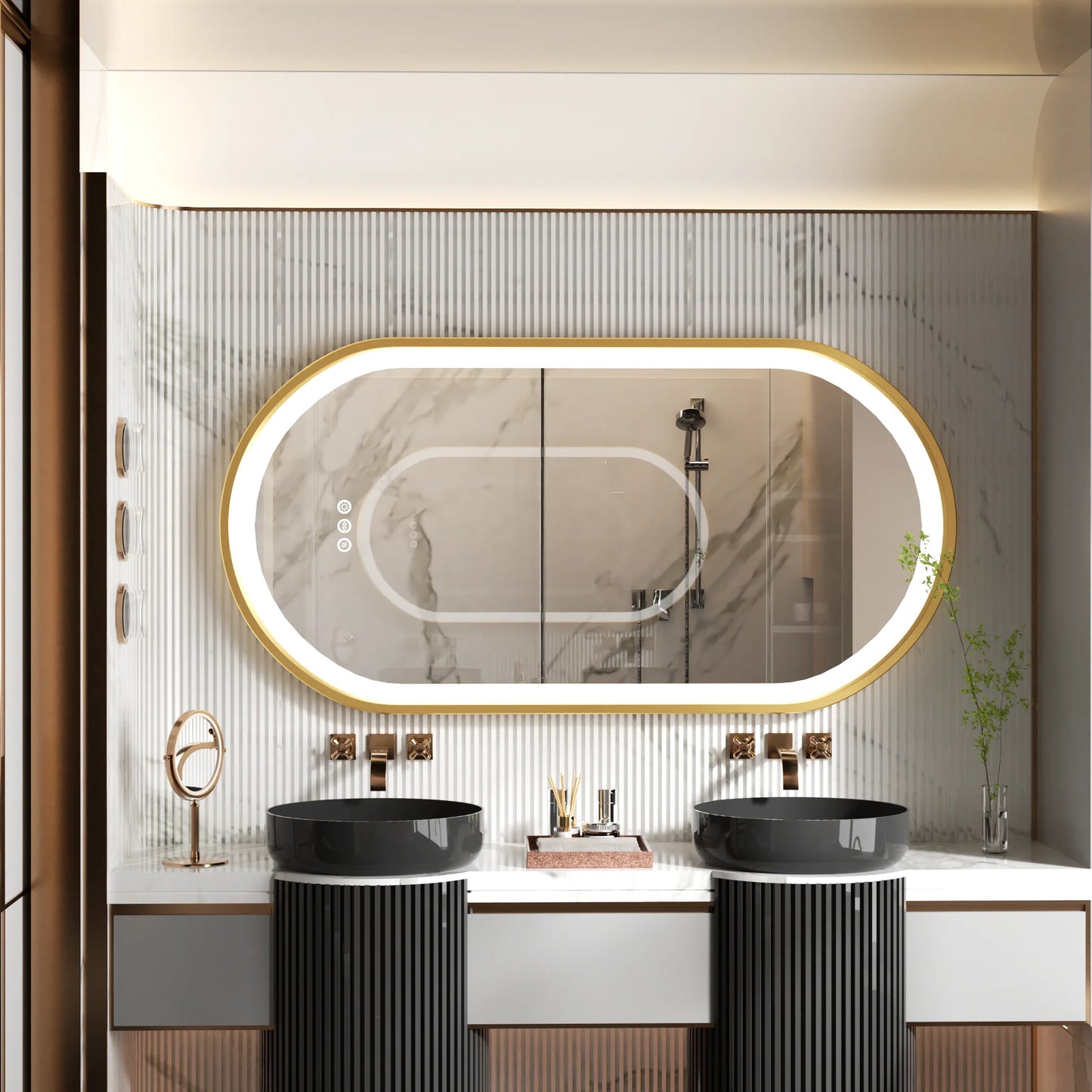LED Oval Bathroom Mirror Dimmable Wall Mounted Vanity