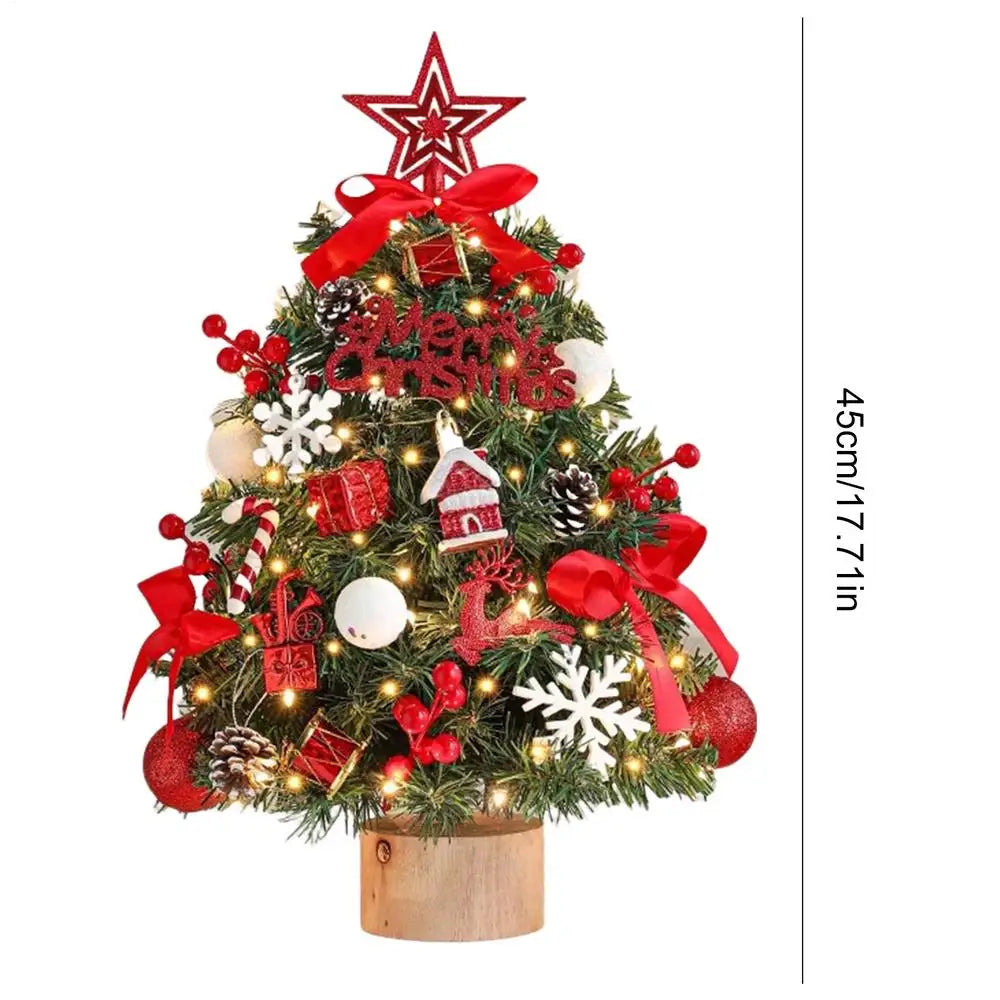 Decorated Tabletop Artificial Christmas Tree. Mini Pre-Decorated Holiday Tree with LED Lights, Ornaments & Star Topper