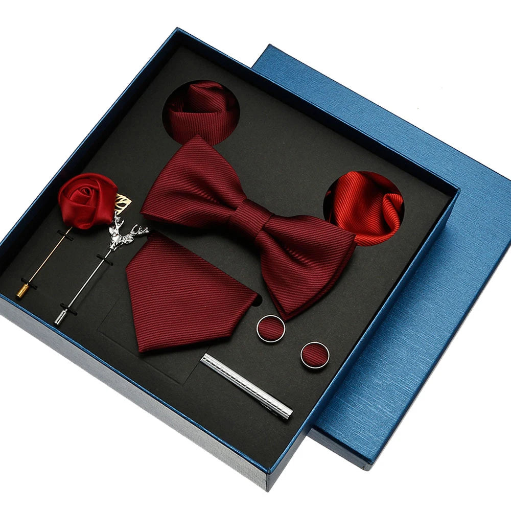 Luxury Men’s Bow Tie Gift Set with Pocket Square, Cufflinks & Lapel Pin