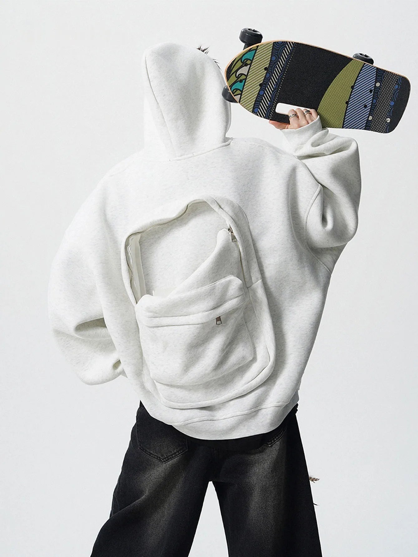 Unisex 3D Creative Zip Up Hoodie with Backpack Design