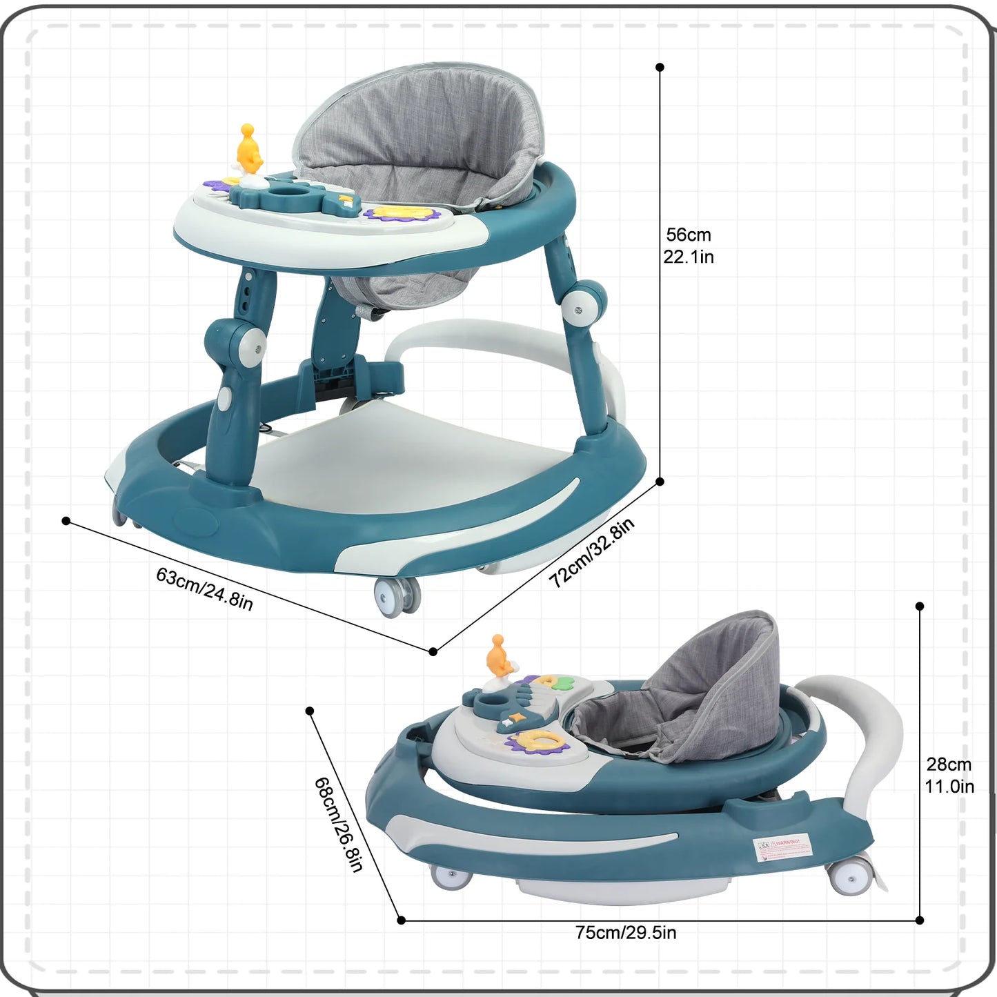 UBRAVOO Foldable Baby Walker with O-shaped legs & multi-function Rollover prevention, 6-18 Months, Adjustable Height, Music Toy