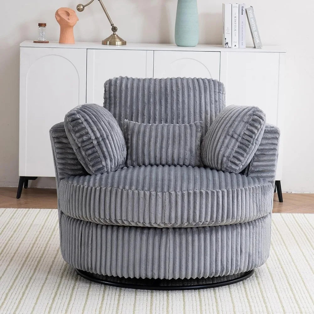 Swivel Accent Chair, 360-Degree Swivel Modern Round Barrel Comfy Corduroy Leisure Reading Single Arm Chair with Thick Cushion &