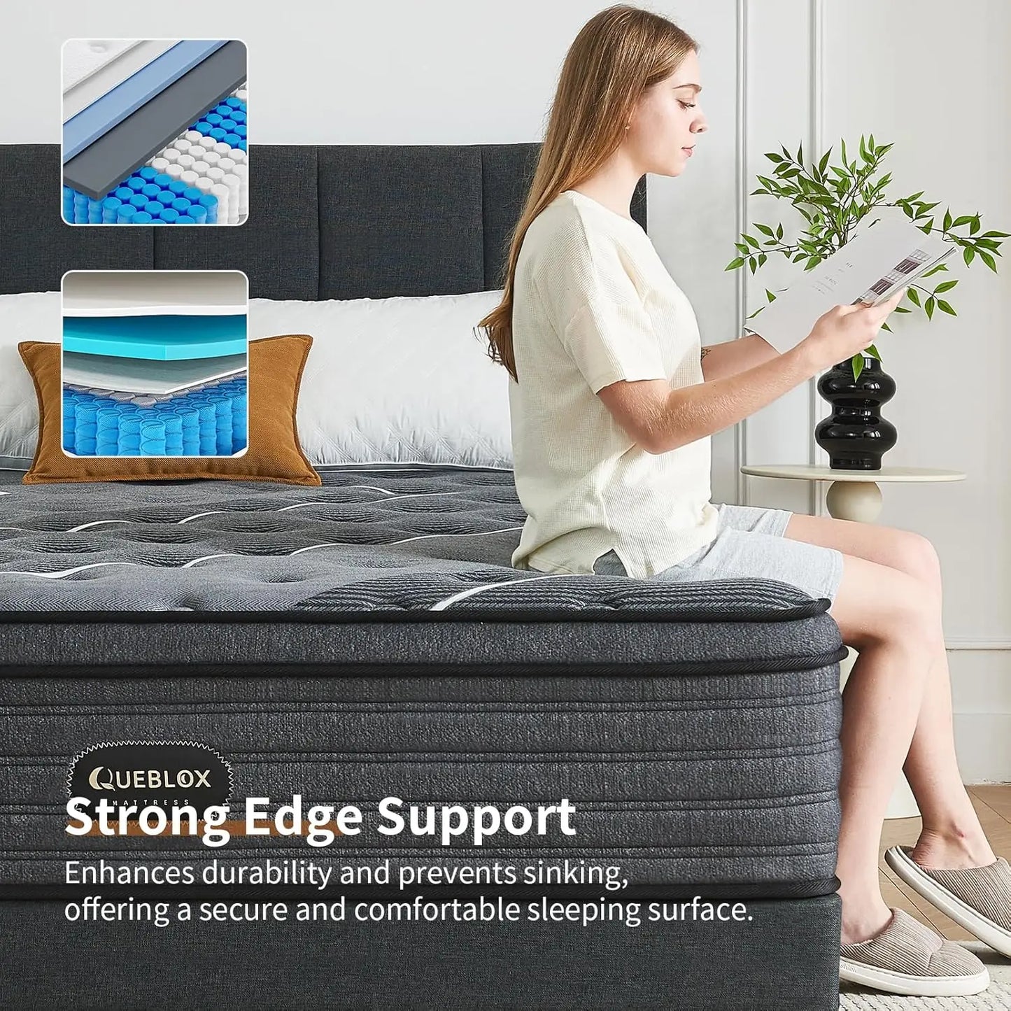 King Mattress 12 Inch Hybrid Mattress in a Box Medium Firm Memory Foam and Individual Pocket Springs for Pressure Relief CertiPU