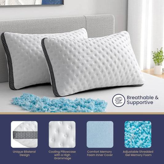 BedStory Cooling Gel Memory Foam Pillows Queen Size Set 2