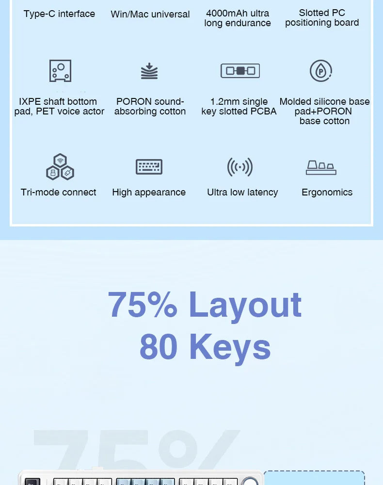 AULA F75 Wireless Mechanical Gaming Keyboard .Bluetooth, 2.4G & Wired RGB Keyboard with Hot-Swappable Keys