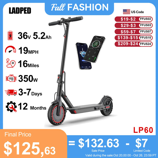 LP60 Electric Scooter 350W 19mph APP Smart Control Scooter 8.5inch tire Folding Electric Scooter 16miles Max Range for Adult