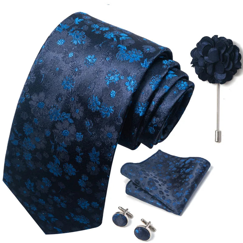 Luxury Green Floral Men’s Necktie Set .Tie, Pocket Square & Cufflinks
