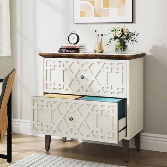 2 Drawer Lateral File Cabinet, Office Filing Cabinet for A4 / Letter Size/Legal Size Files, Wood Storage Cabinet Printer Stand