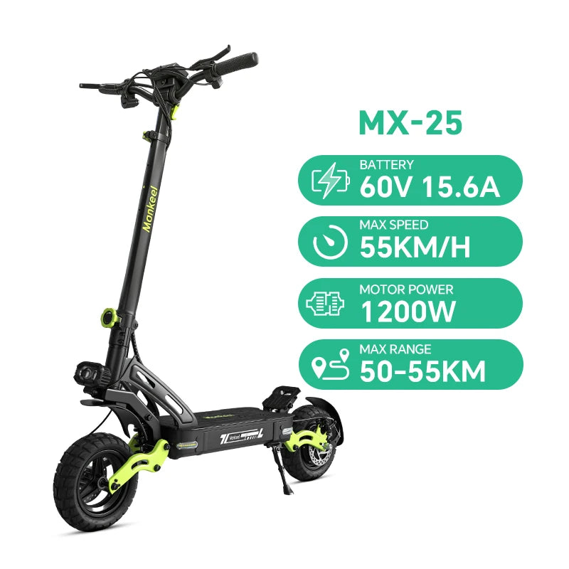 1200W Dual Motor Electric Scooter. 60V 21Ah Long-Range High Performance E-Scooter with Dual Suspension